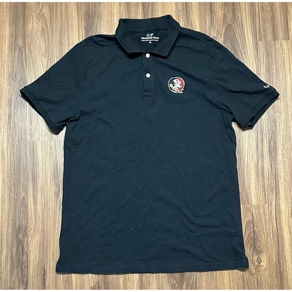 Vineyard Vines NCAA Florida State Seminoles Black Performance Polo Shirt Sz M - Picture 1 of 7